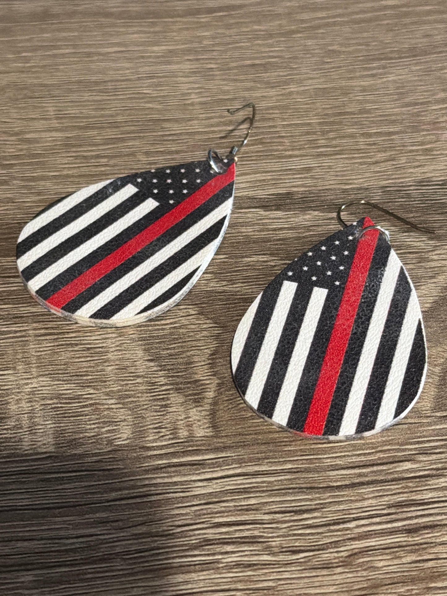 Leather Red Line Flag Earrings