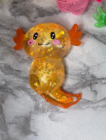 Orange Glitter Axolotl Squishy Fidget