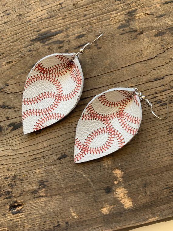 Baseball print Leather Earrings - Large