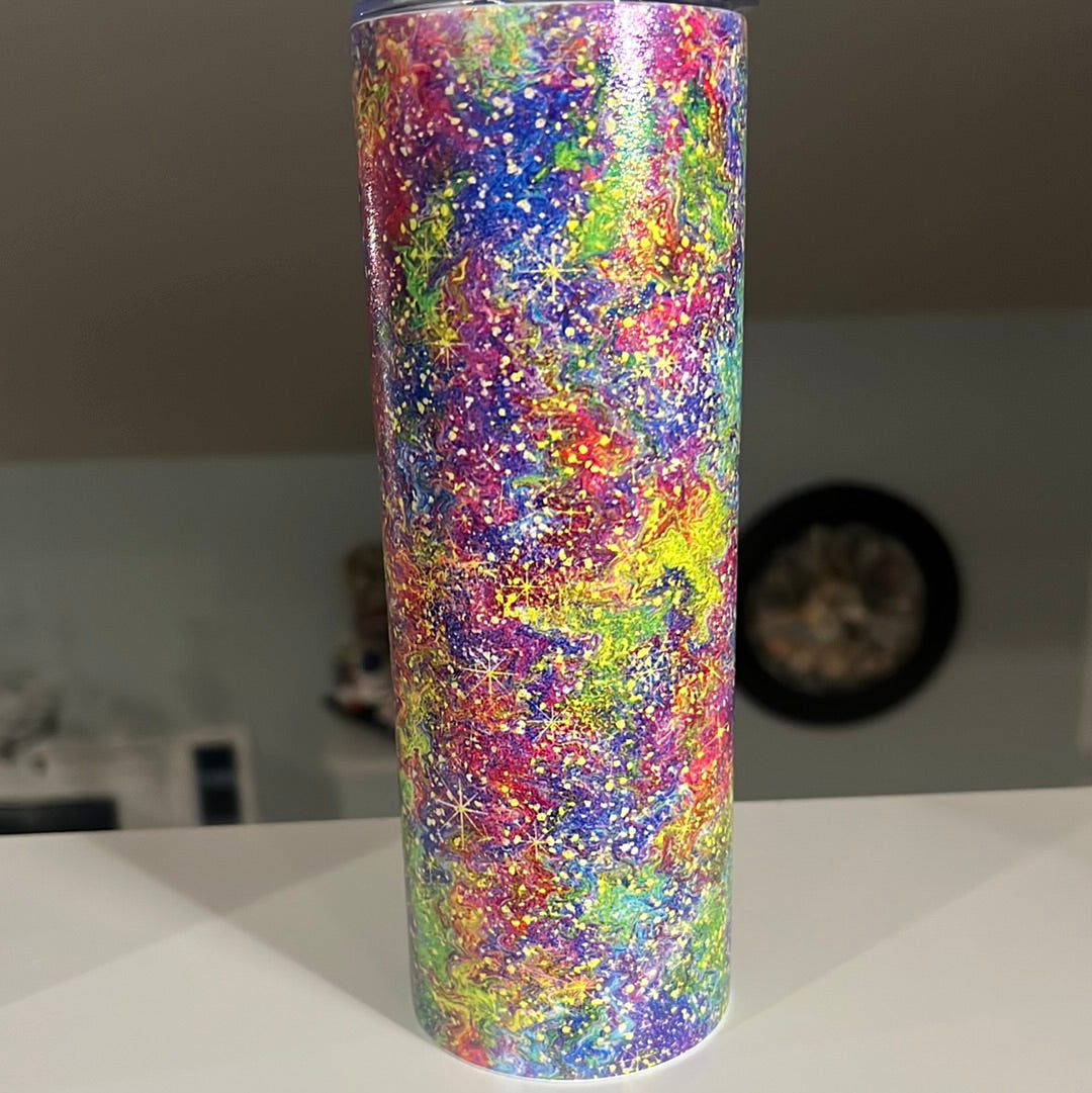 Tie dye glitter tumbler