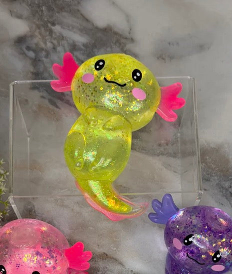Yellow Glitter Axolotl Squishy Fidget
