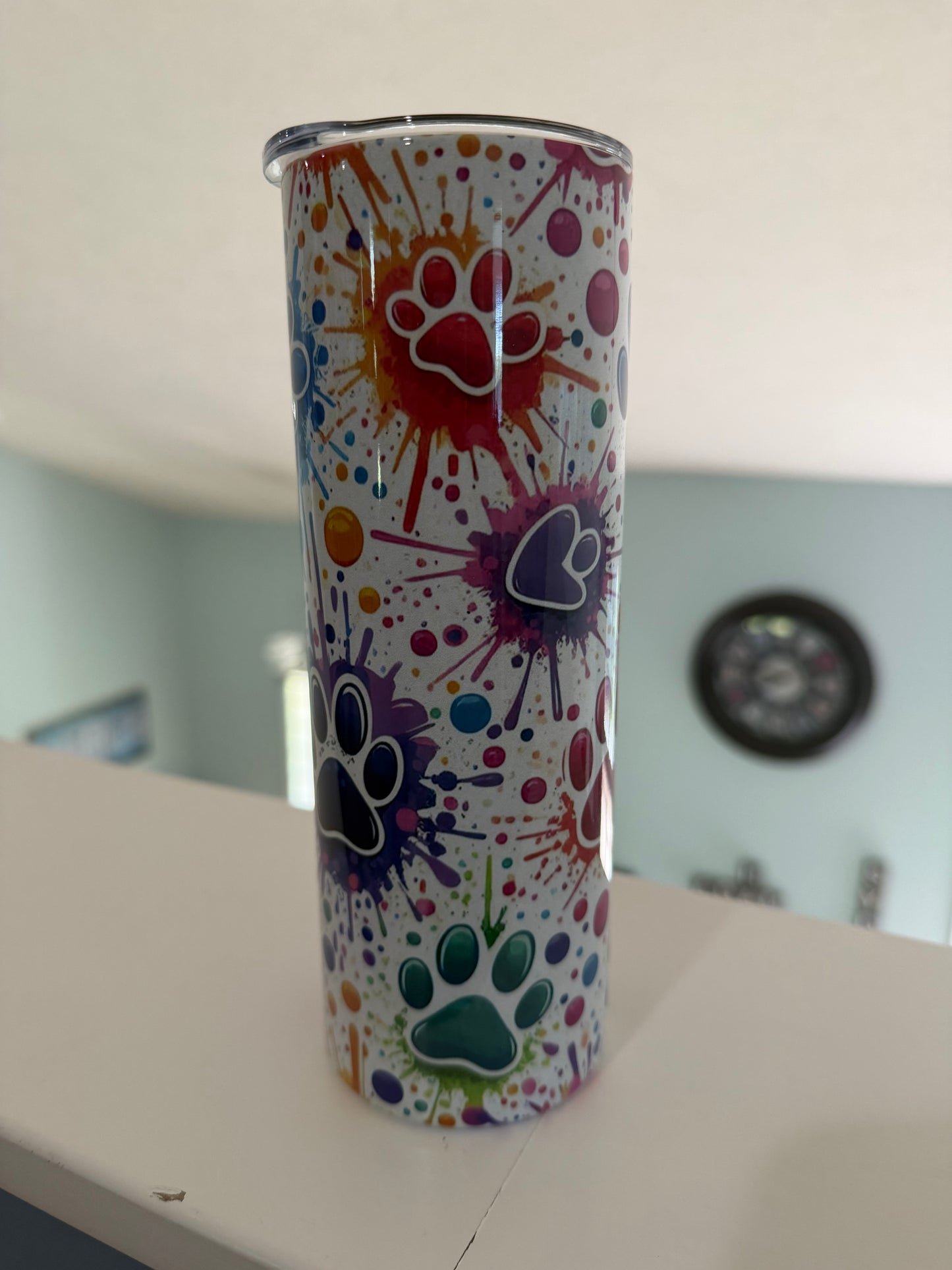 Paint Splatter Paw Print Tumbler