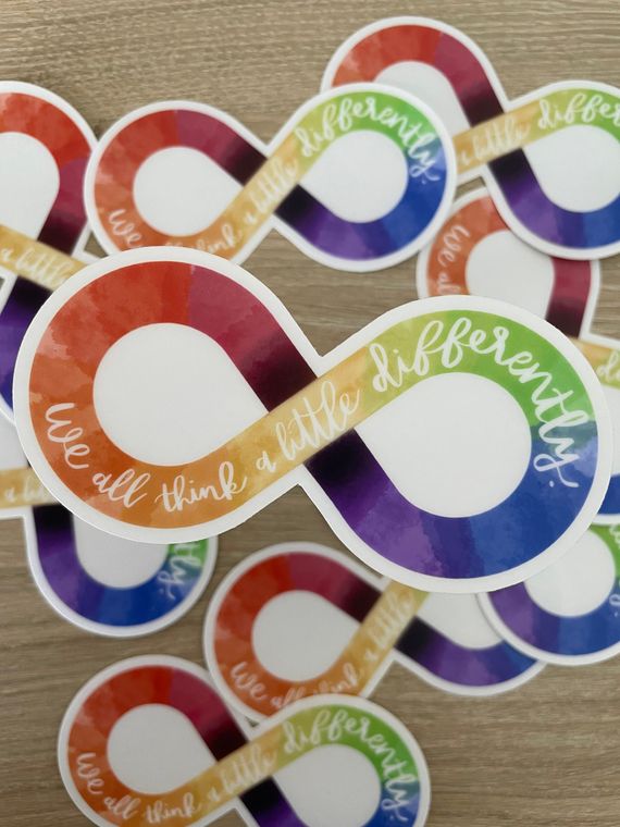 Autism Awareness Month Clear Sticker | Rainbow Infinity Symbol for Autism Awareness, We all think a little differently autism awareness