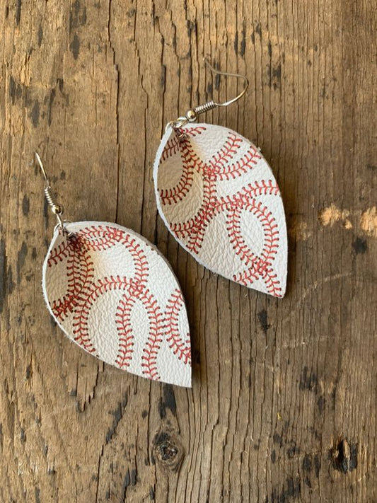 Baseball print Leather Earrings - Small