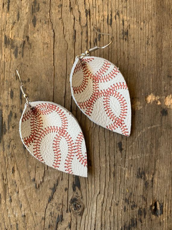 Baseball print Leather Earrings - Large