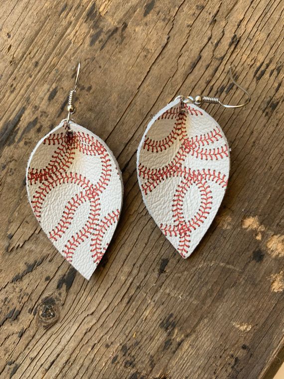 Baseball print Leather Earrings - Large